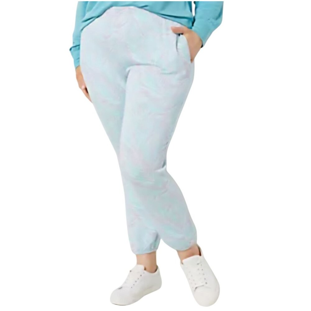 Candace Cameron Bure 1XP Malibu Joggers Blue Feather Print Pockets Lounge